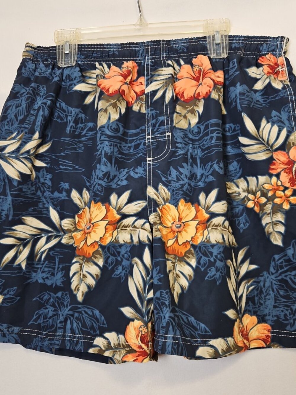 New Puritan Swim Trunks Mens Sz L 36/38 Navy Blue Floral Lined Pockets Vtg Cars